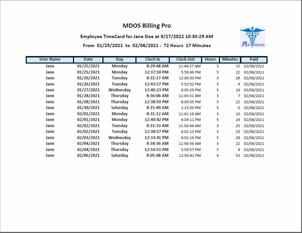 Employee Timesheet Export