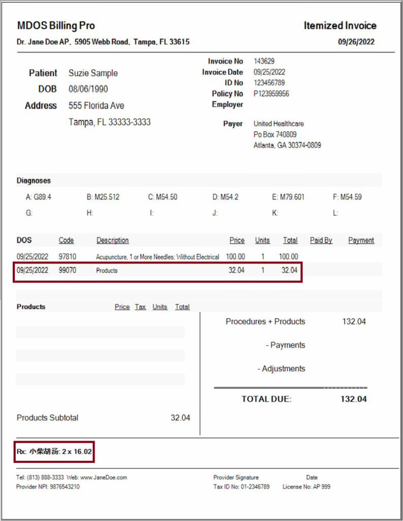 TCM Prescription in Superbill