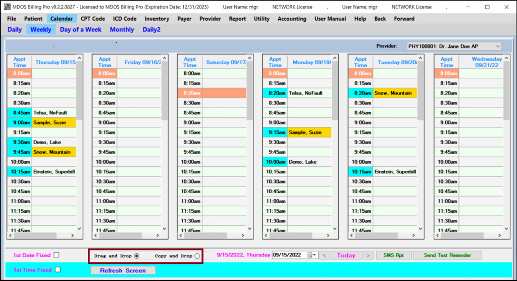 Appointment Scheduling Software: Weekly Calendar