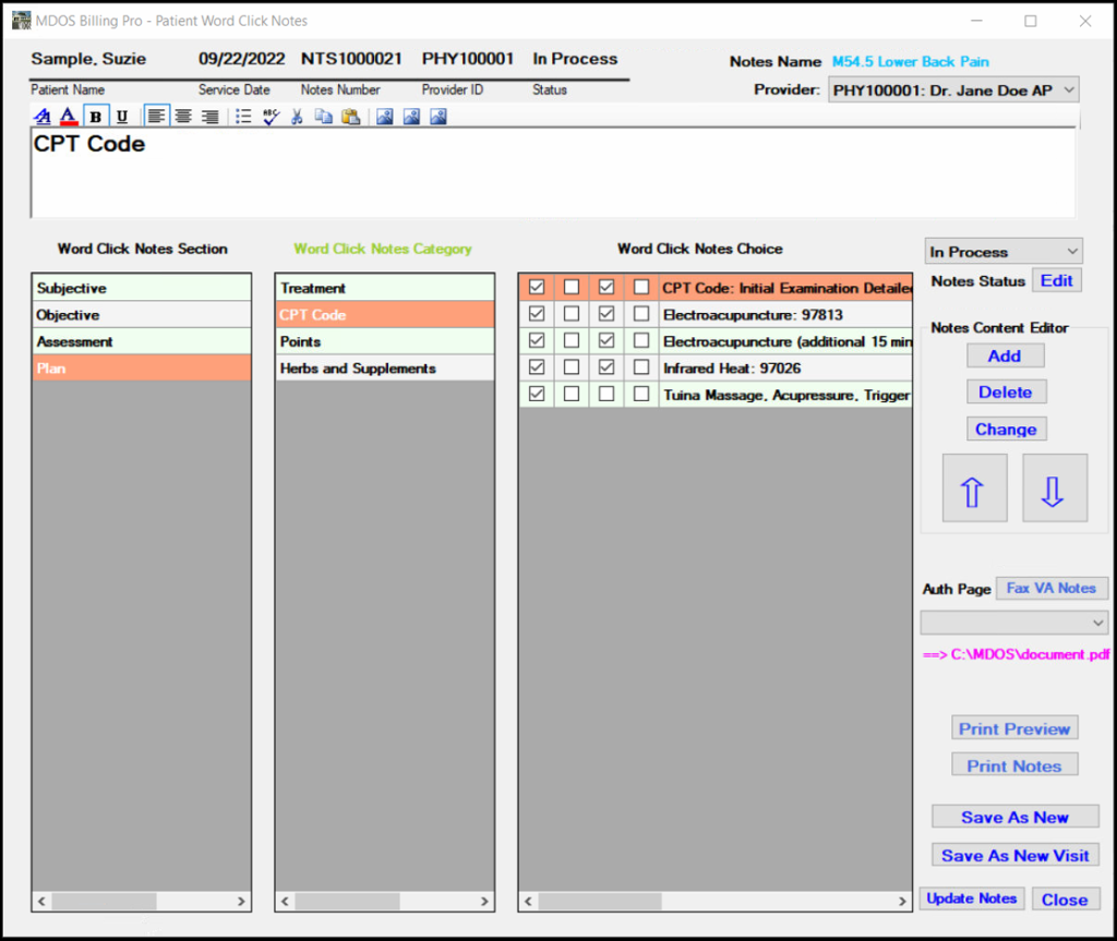 Word Click SOAP Medical Notes